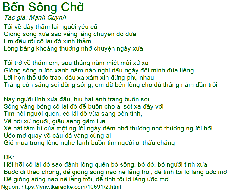 Lời Bài Hát Bến Sông Chờ