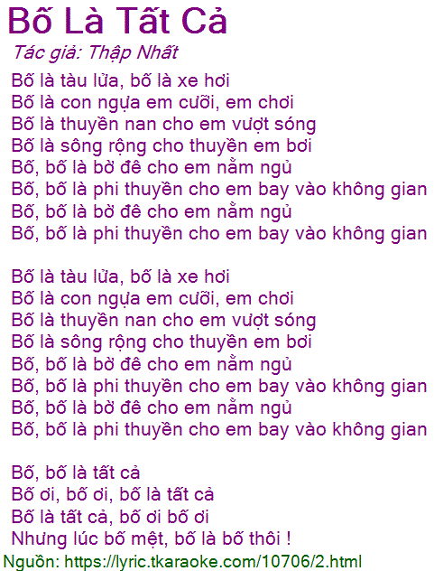 Lời Bài Hát Bố Là Tất Cả