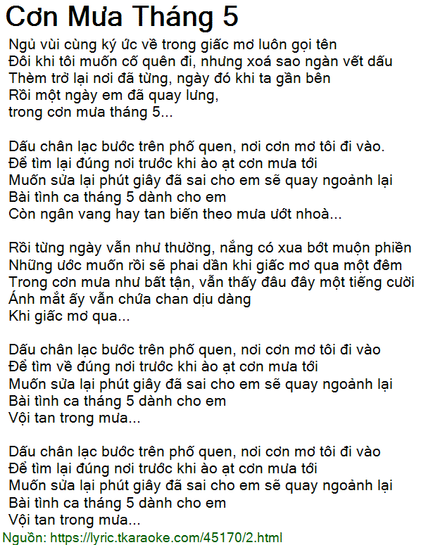 Lời Bài Hát Bức Tường Cơn Mưa Tháng 5