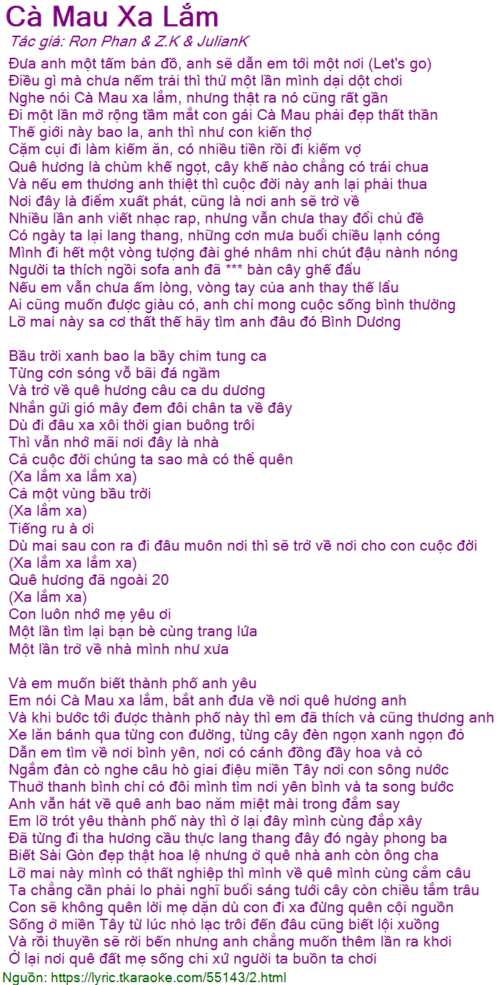 Lời Bài Hát Cà Mau Xa Lắm