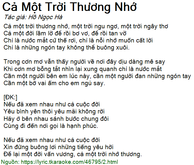 Lời Bài Hát Cả Một Trời Thương Nhớ
