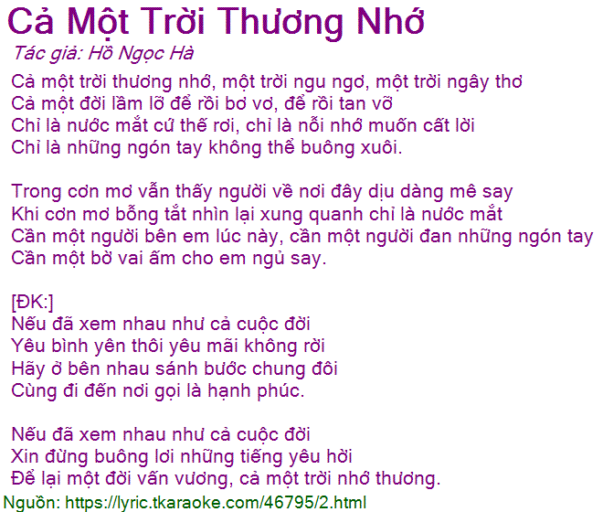Lời Bài Hát Cả Một Trời Thương Nhớ Gallery 1