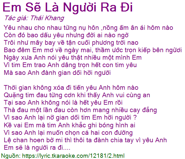 Lời Bài Hát Cẩm Ly - Em Sẽ Là Người Ra Đi