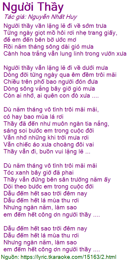 Lời Bài Hát Cẩm Ly - Người Thầy