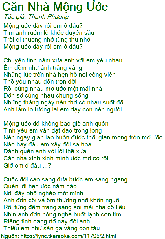 Lời Bài Hát Căn Nhà Mộng Ước Gallery 1