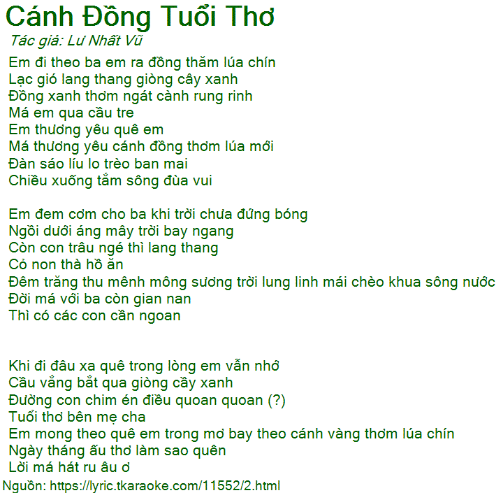 Lời Bài Hát Cánh Đồng Tuổi Thơ Gallery 1