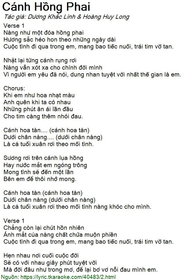 Cánh Hồng Phai Lời Bài Hát Gallery 1