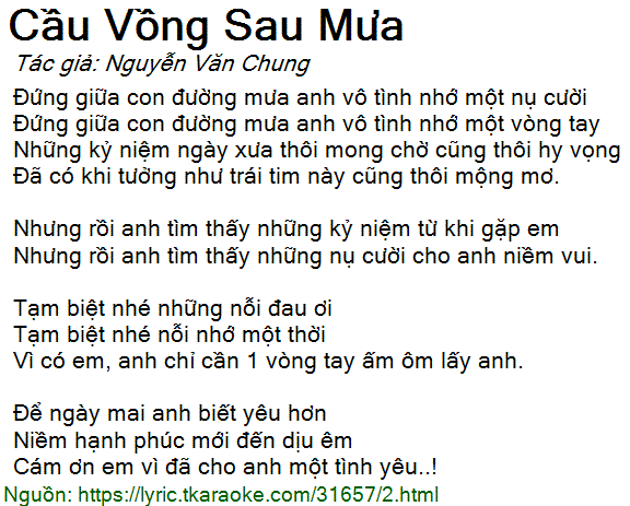 Lời Bài Hát Cao Thái Sơn - Cầu Vồng Sau Mưa