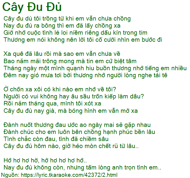 Lời Bài Hát Cây Đu Đủ
