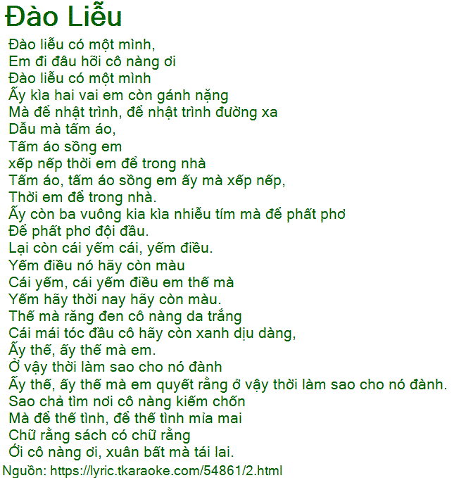 Lời Bài Hát Chèo Đào Liễu