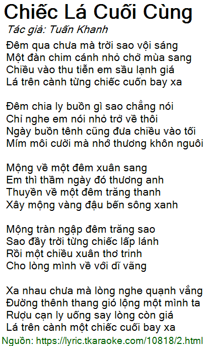 Lời Bài Hát Chiếc Lá Cuối Cùng