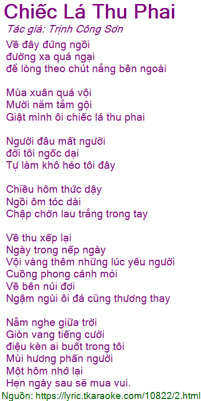 Lời Bài Hát Chiếc Lá Thu Phai