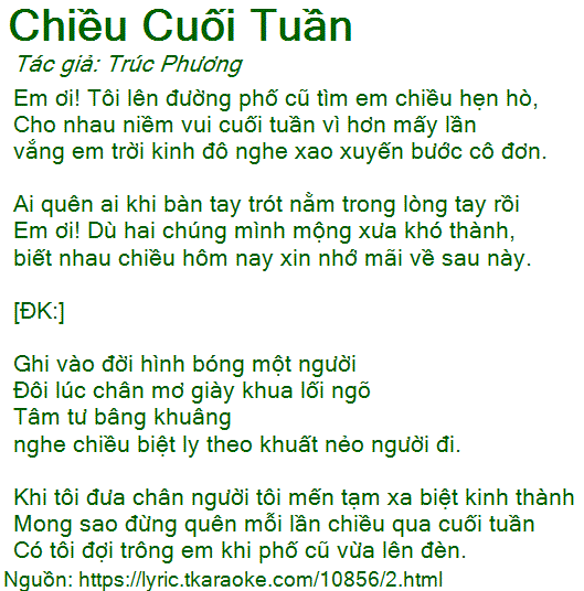 Lời Bài Hát Chiều Cuối Tuần