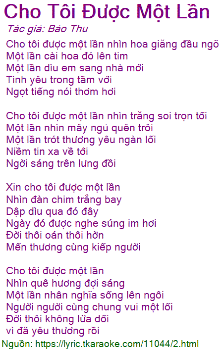 Lời Bài Hát Cho Tôi Được Một Lần
