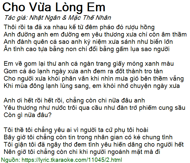 Lời Bài Hát Lệ Quyên Cho Vừa Lòng Em Gallery 1