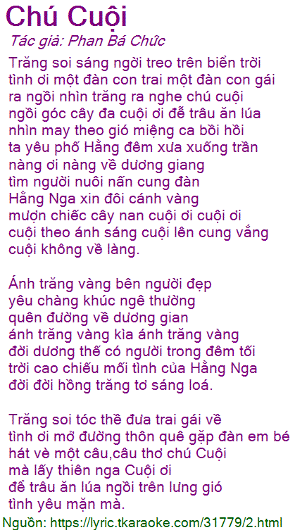 Lời Bài Hát Chú Cuội Chơi Trăng