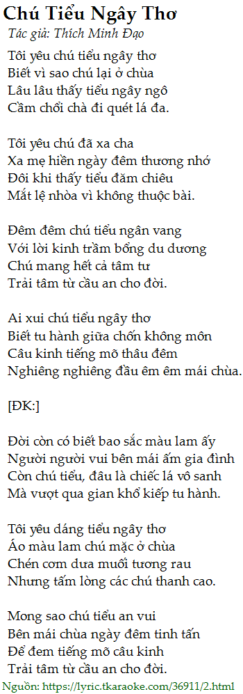 Lời Bài Hát Chú Tiểu Ngây Thơ