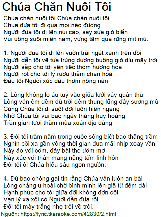 Lời Bài Hát Chúa Chăn Nuôi Tôi
