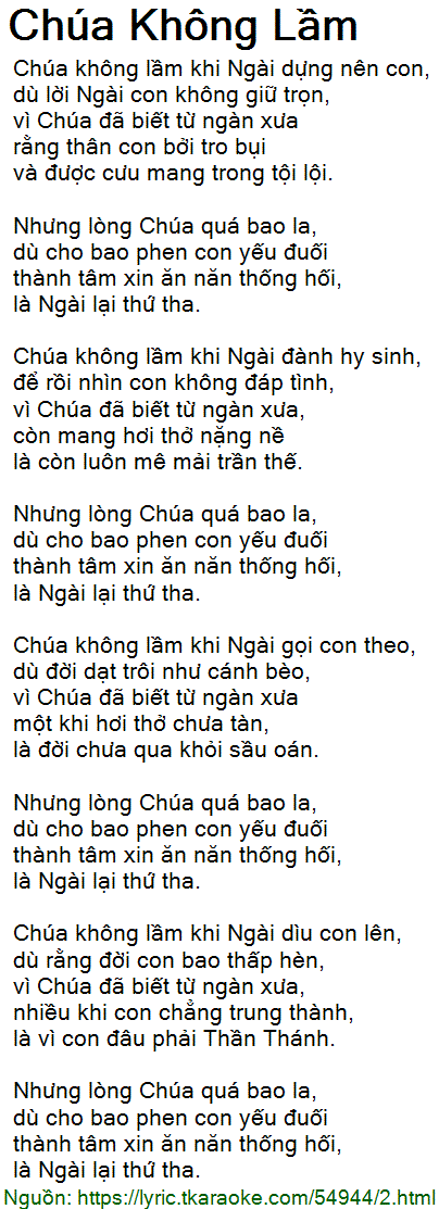 Lời Bài Hát Chúa Không Lầm