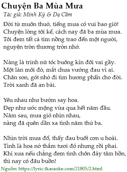 Lời Bài Hát Chuyện Ba Mùa Mưa