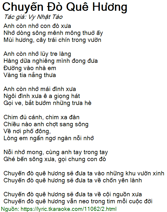 Lời Bài Hát Chuyến Đò Quê Hương