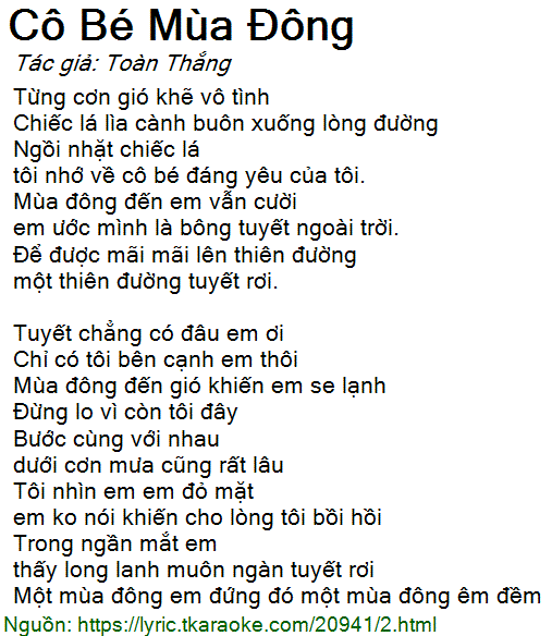 Lời Bài Hát Cô Bé Mùa Đông