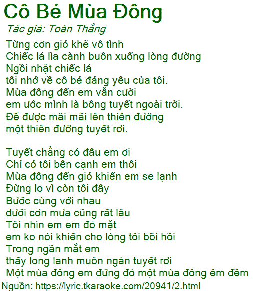 Lời Bài Hát Cô Bé Mùa Đông Gallery 1