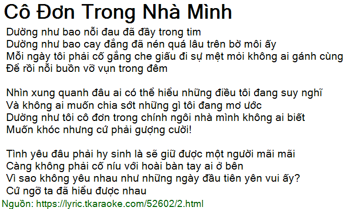 Lời Bài Hát Cô Đơn Trong Nhà Mình