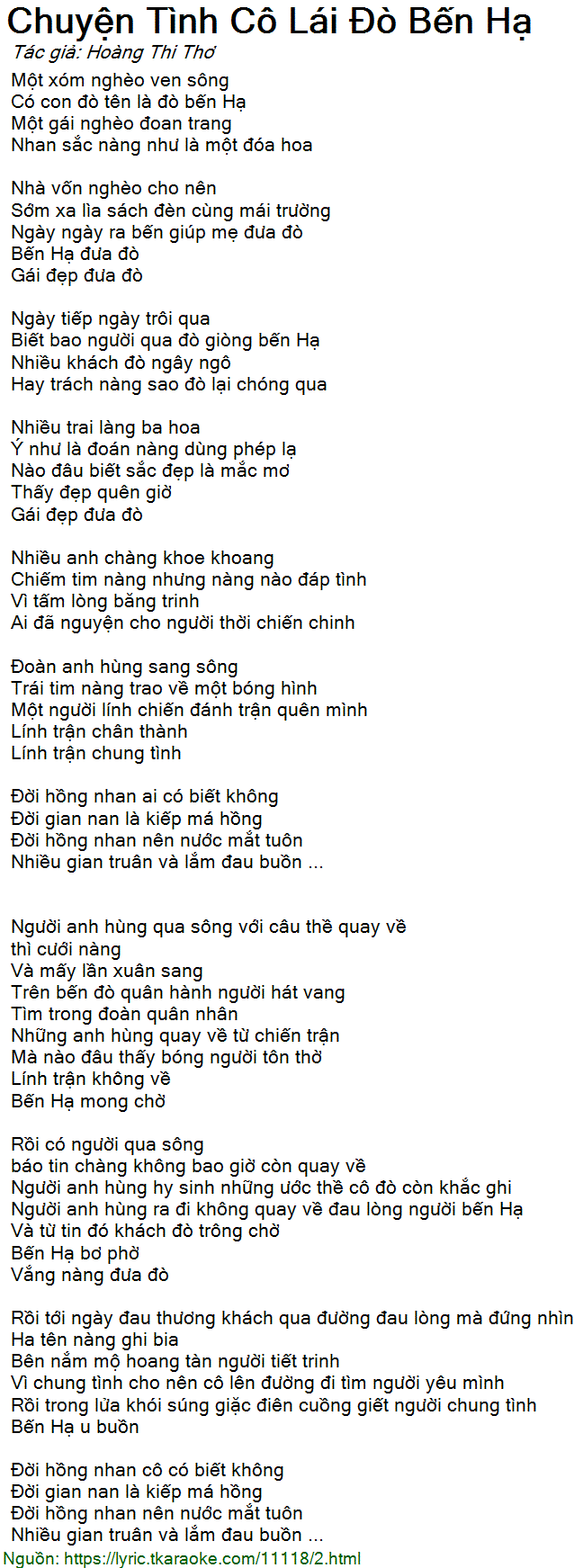 Lời Bài Hát Cô Lái Đò Bến Hạ