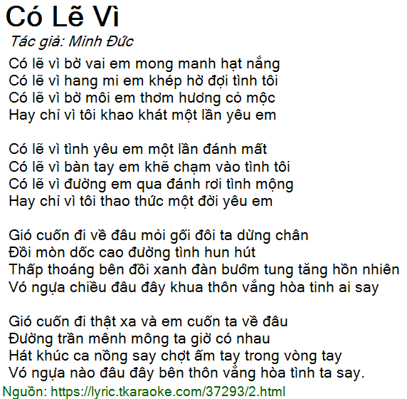 Có Lẽ Vì - Lời Bài Hát Và Giải Thích