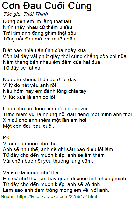 Lời Bài Hát Lê Hiếu - Cơn Đau Cuối Cùng Gallery 2