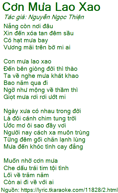 Lời Bài Hát Cơn Mưa Lao Xao