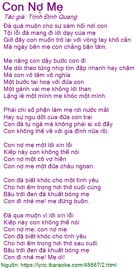 Lời Bài Hát Con Nợ Mẹ Gallery 2