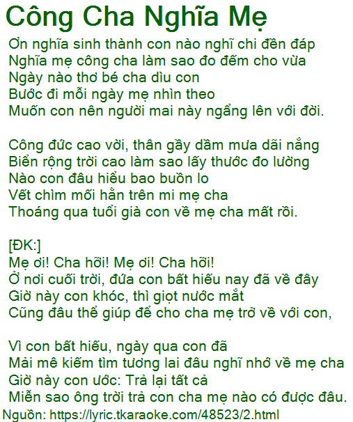 Lời Bài Hát Công Cha Nghĩa Mẹ Gallery 2