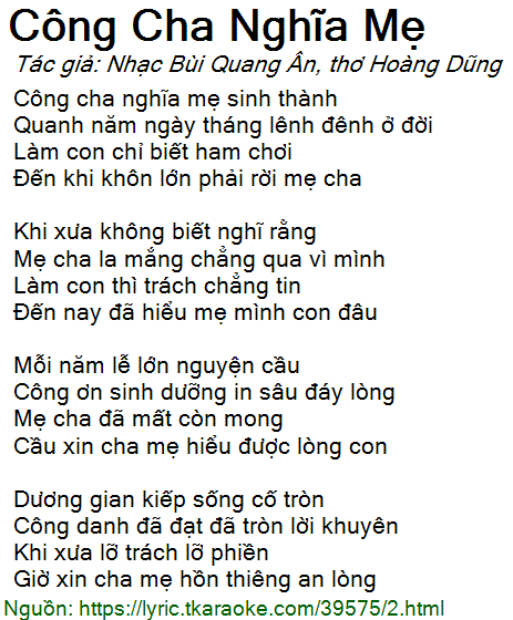 Lời Bài Hát Công Cha Nghĩa Mẹ Gallery 1