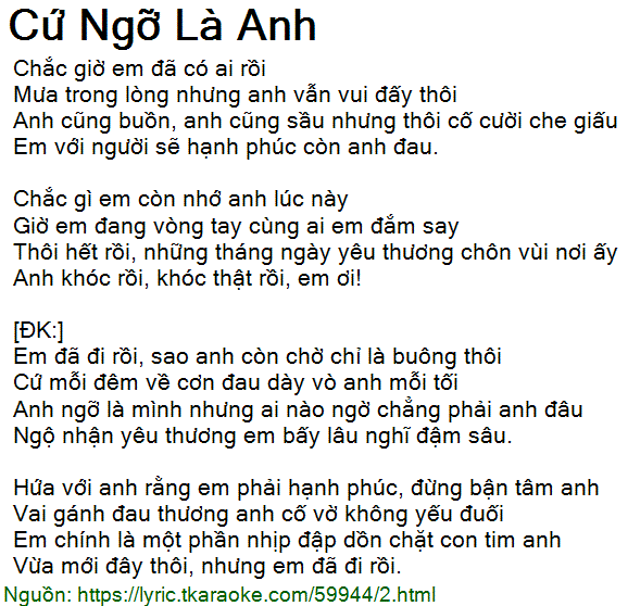 Lời Bài Hát Cứ Ngỡ Là Anh