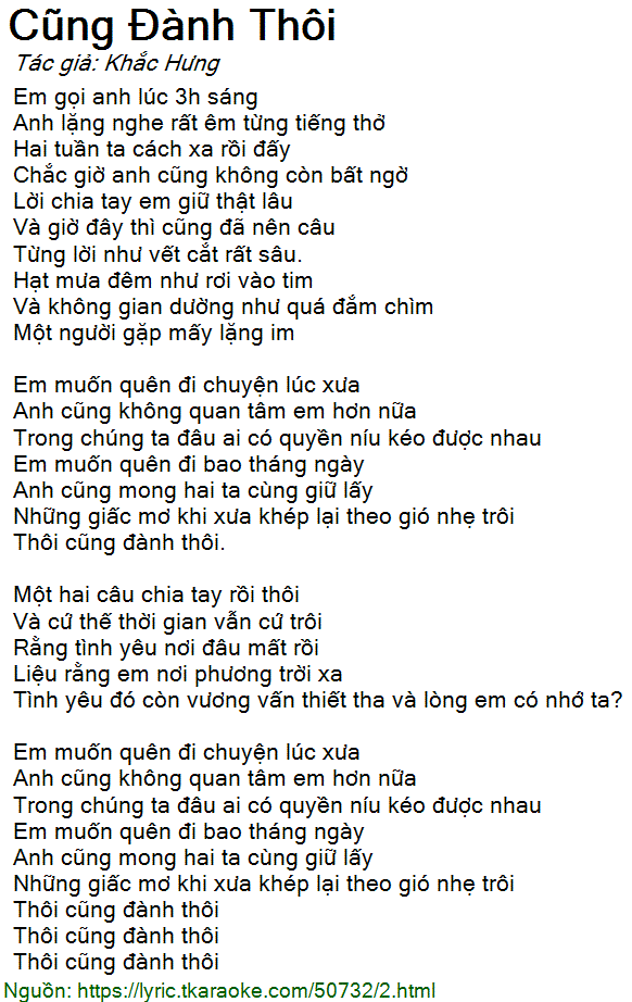 Lời Bài Hát Cũng Đành Thôi