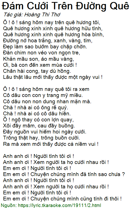 Lời Bài Hát Đám Cưới Trên Đường Quê