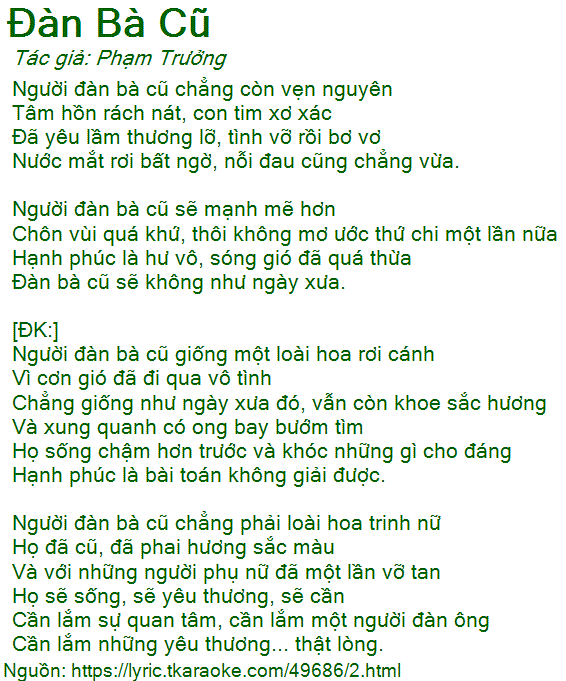 Lời Bài Hát Đàn Bà Cũ - Lưu Ánh Loan