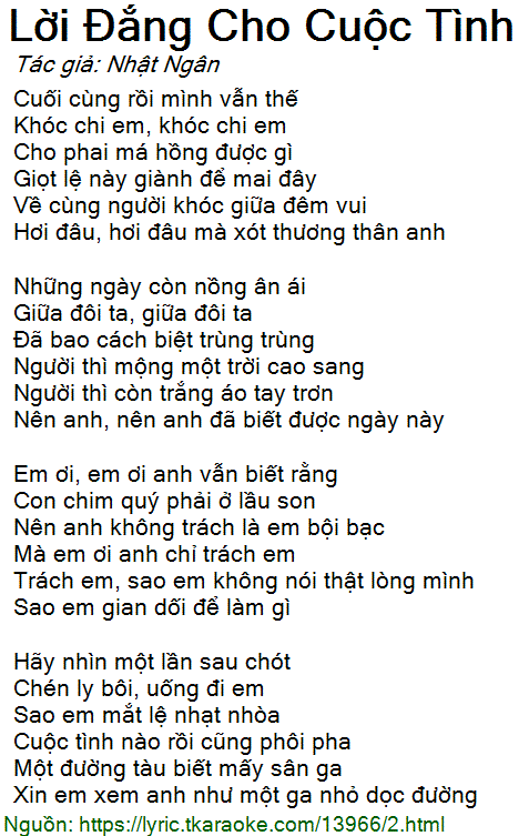 Lời Bài Hát Đan Nguyên Lời Đắng Cho Cuộc Tình