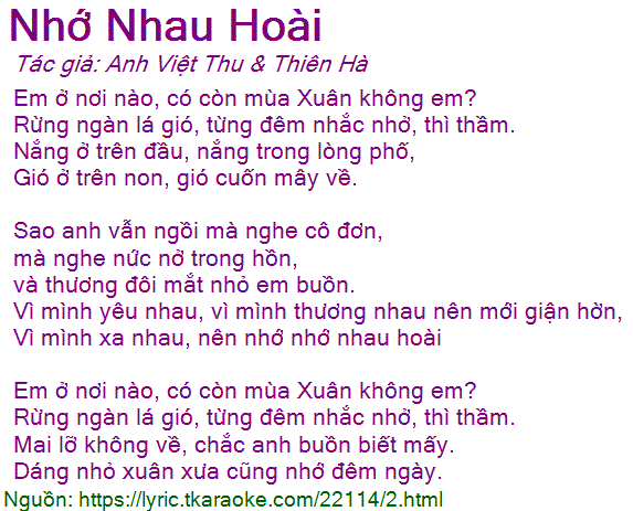 Lời Bài Hát Đan Nguyên Nhớ Nhau Hoài