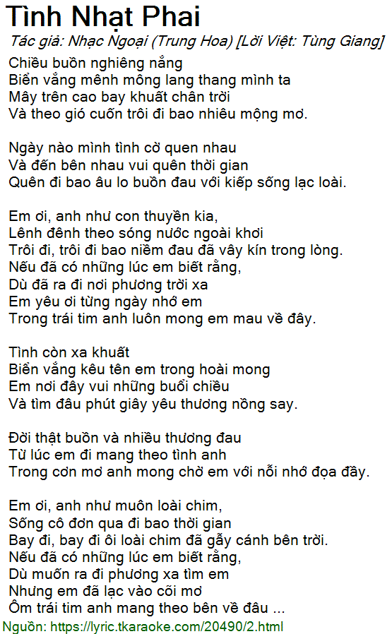 Lời Bài Hát Đan Nguyên Tình Nhạt Phai