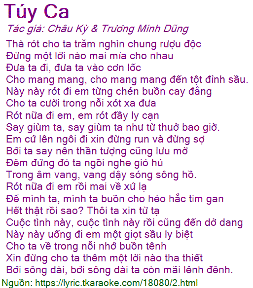 Lời Bài Hát Đan Nguyên Túy Ca Gallery 1