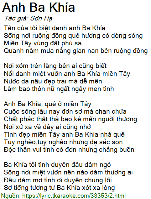Lời Bài Hát Anh Ba Khía - Đan Trường