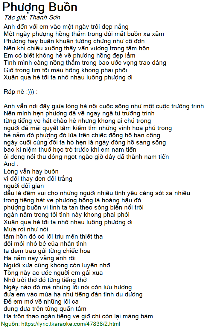 Lời Bài Hát Phượng Buồn - Đan Trường