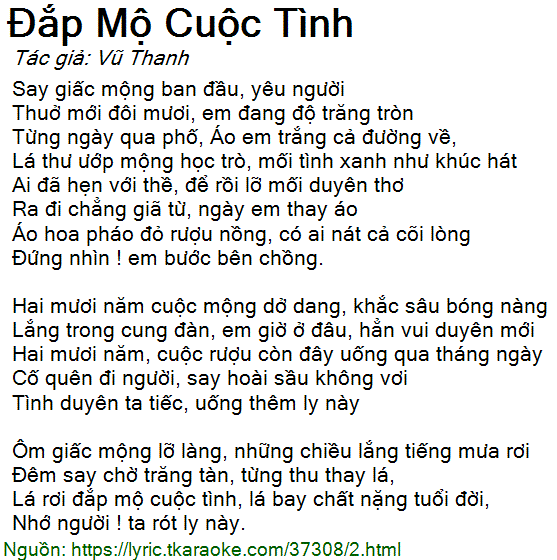 Lời Bài Hát Đắp Mộ Cuộc Tình - Quang Lê
