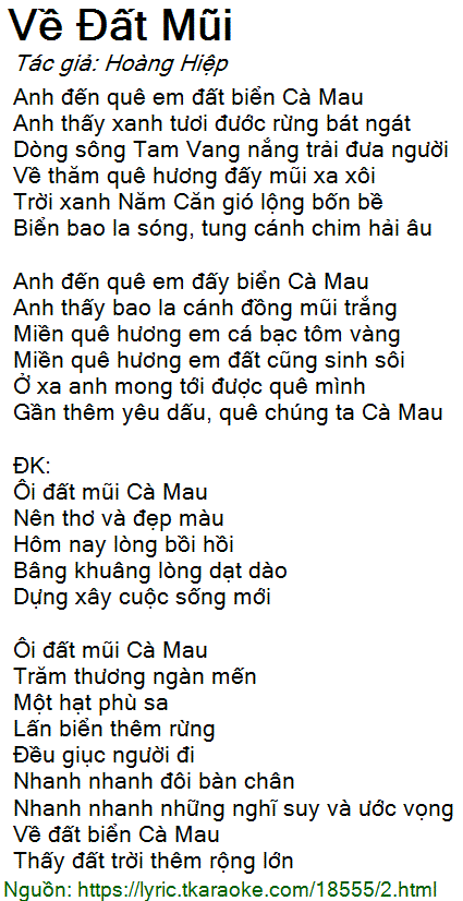 Lời Bài Hát Đất Mũi Cà Mau