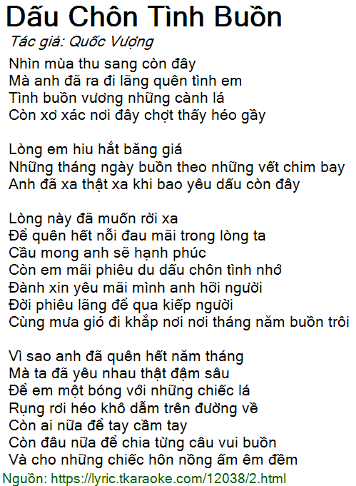 Lời Bài Hát Dấu Chôn Tình Buồn