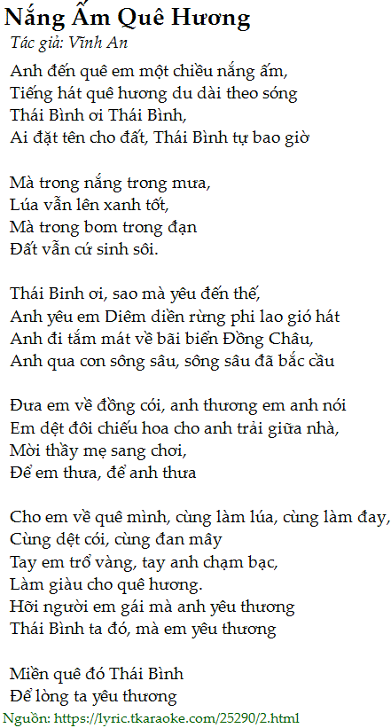 Lời Bài Hát Anh Thơ Nắng Ấm Quê Hương Gallery 1