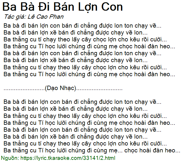 Lời Bài Hát Mai Vui Ba Bà Đi Bán Lợn Con Gallery 2